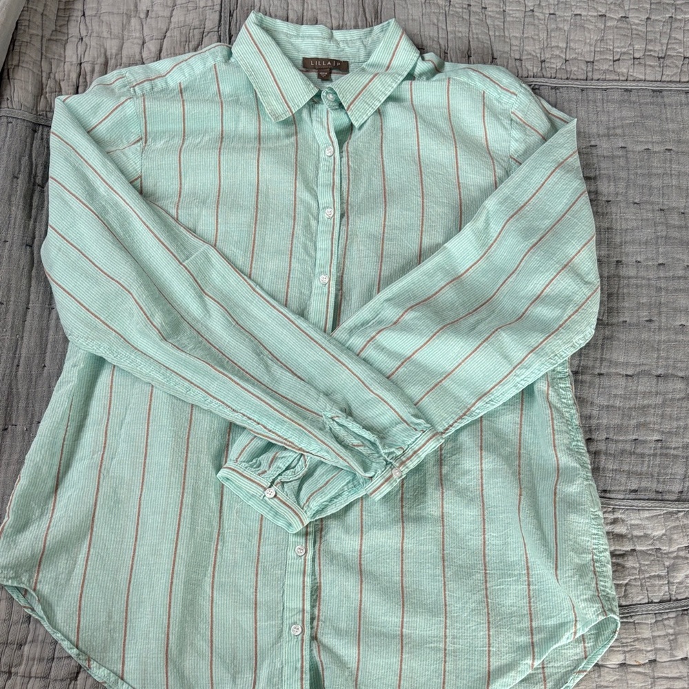 Lilla P Mint and Red Striped Shirt